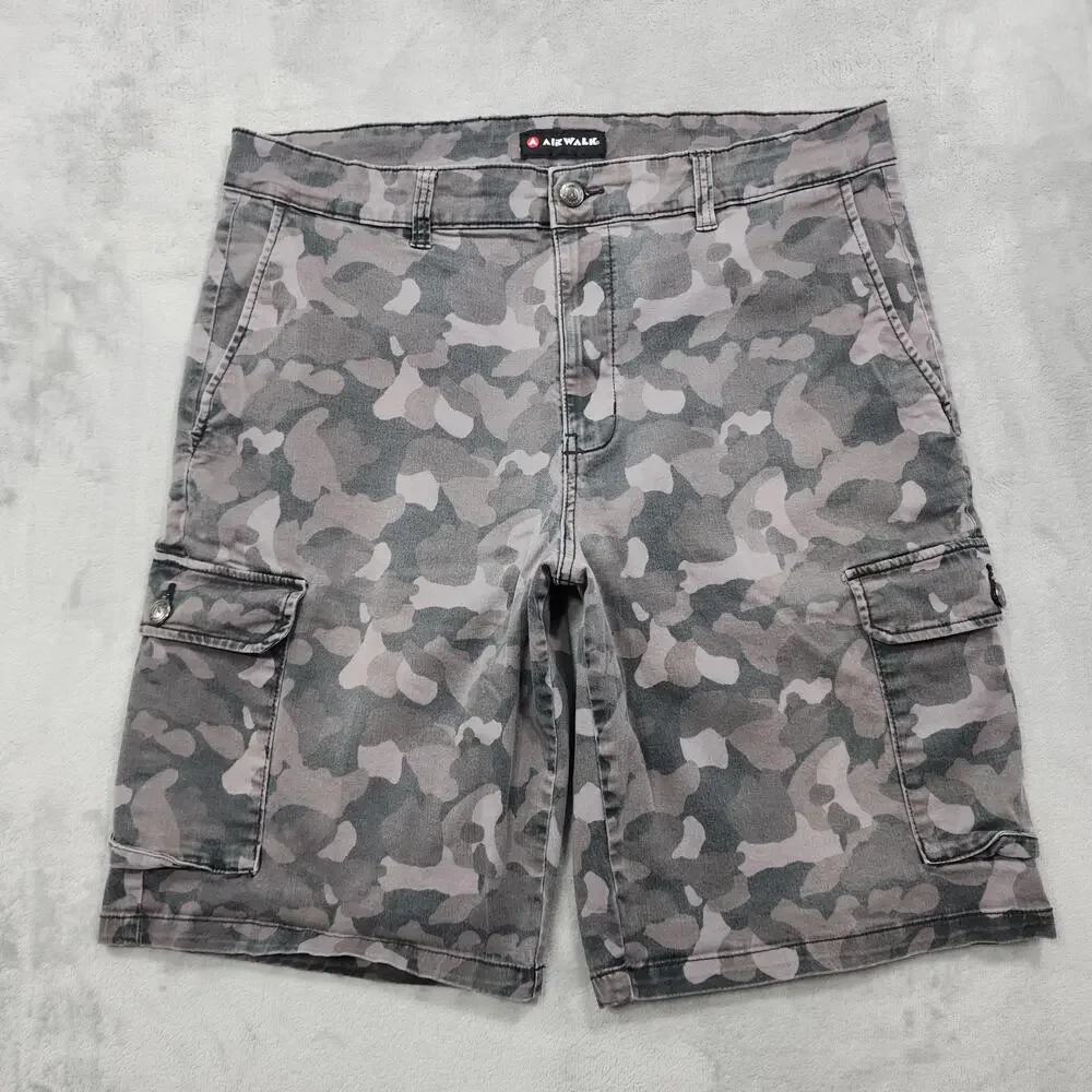 Vintage Airwalk Shorts Mens 36 Gray Camo Cargo Utility Stretch Canvas Outdoor